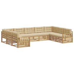 Set vanjskih sofa 9 pcs Bijela i bež Čvrsto drvo akacije