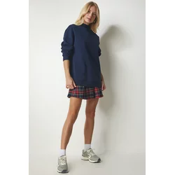 Happiness Istanbul Womens Navy Blue Stand-Up Collar Basic Shark Sweatshirt