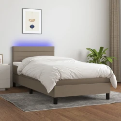 vidaXL Box spring postelja z vzmetnico LED taupe 100x200 cm blago