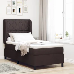vidaXL vidaXL Postelja s vzmetnico - Temno rjava, 100x200 cm, Tkanina, (22052095)