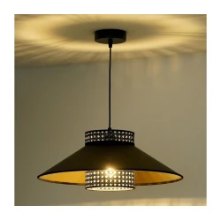 Duolla - Luster na sajli RIO RATTAN 1xE27/15W/230V O 45 cm crna/zlatna