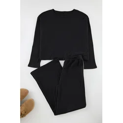 Trendyol Black Ribbed Knitted Pajama Set