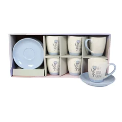 Sigma Set šolja za kafu RXG-N240728A, 200ml, Porcelan, 6 komada, Cvet-plavi
