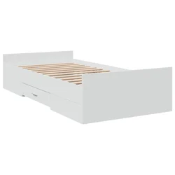 Vidaxl Posteljni okvir s predali bel 100x200 cm inženirski les