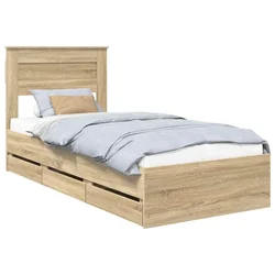 Vidaxl Konstrukcija postelje s predalom Sonoma hrast 75 x 190 cm