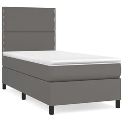 Vidaxl Box spring postelja z vzmetnico siv 100x200 cm umetno usnje