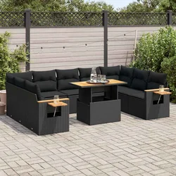 10-dijelni set vrtnih sofa s jastucima crni poliratana bagrem