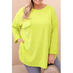 Bluza za večje postave z žepom, barva mete