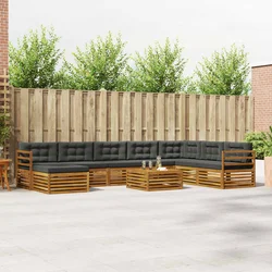 Set vanjskih sofa 9 pcs Prirodna i antracit Čvrsto drvo akacije