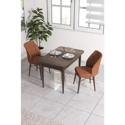 Hanah Home trpezarijski set Arp, sto i 2 stolice, ploča u dekoru drveta Baroque, terakota tkanina Babyface