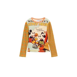 Desigual Majica Mickey Mouse pastelno modra / kari / oranžna / rdeča