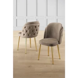 Hanah Home set trpezarijskih stolica Axle 2 kom, kapućino tkanina Babyface, zlatne metalne noge