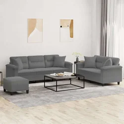 3-dijelni set sofa s jastucima tamnosivi od mikrovlakana