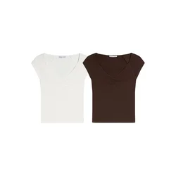Bershka Majica  temno rjava / bela
