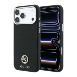 Maska Guess Grained Round Strass Logo MagSafe do iPhone 17 Pro Max/ 18 Pro Max crna