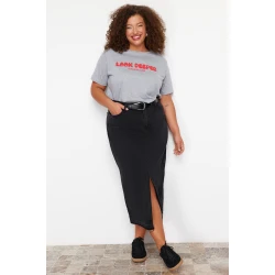 Trendyol Curve Black Denim Plus Size Skirt