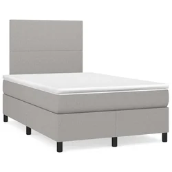 vidaXL Box spring postelja z vzmetnico LED sv. siva 120x190 cm blago