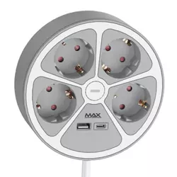 Produžni kabl sa prenaponskom zaštitom sa 4 utičnice MAX MPS-04UG-3M/3m/USB portovi