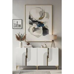 Hanah Home komoda Meyra 180, 180 cm, bela / zlatna