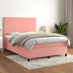 shumee Box spring postelja z vzmetnico roza 140x190 cm žamet