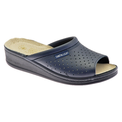 SANITAL Art 1374 Ciabatta Anatomica Donna Blu: Pelle Made In Italy Con Fascia Regolabile