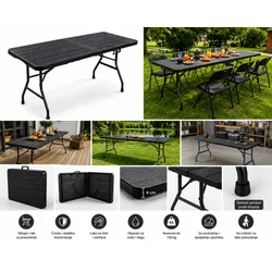 Alberg - Sklopivi sto 180x74x74 cm sa metalnom konstrukcijom u crnoj boji ( AL-ST180-BK )