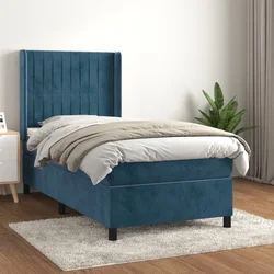 shumee Box spring postelja z vzmetnico temno modra 100x200 cm žamet