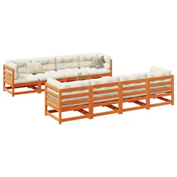 9-dijelni set vrtnih sofa s jastucima voštano smeđi od borovine