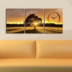 WALLXPERT Dekorativni zidni sat od platna (3 komada) 3P3040CS 77