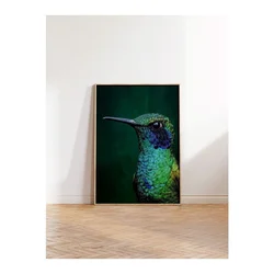 WallXpert uramljena slika 115245, kolibri u zelenim i plavim tonovima na tamnozelenoj pozadini, 30 x 40 cm, ram u boji prirodnog drveta