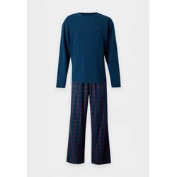 TOMMY HILFIGER Dolga pižama kraljevo modra/češnjevo rdeča