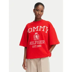 Tommy Hilfiger Majica Varsity Crest WW0WW50940 Rdeča Oversize