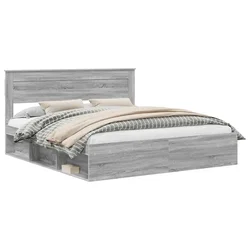 Vidaxl Konstrukcija postelje z vzglavjem Siva Sonoma 200 x 200 cm