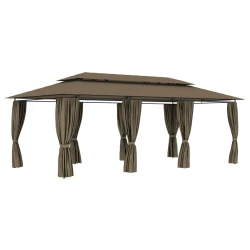 Sjenica sa zastorima 600 x 298 x 270 cm smeđe-siva 180 g/m2