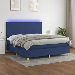 Greatstore Box spring postelja z vzmetnico LED modra 160x200 cm blago