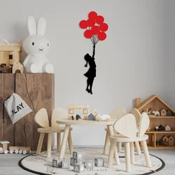 Wallity Zidna dekoracija devojčica sa balonima 100x34 cm crveno-crna