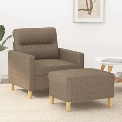 Fotelja s tabureom smeđesiva 60 cm od tkanine