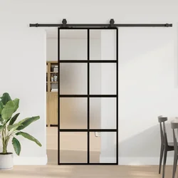 Klizna vrata s priborom crna 90 x 205 cm kaljeno staklo