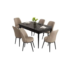 Hanah Home Nix produživi trpezarijski sto i 4 stolice, crni mermer/kapućino