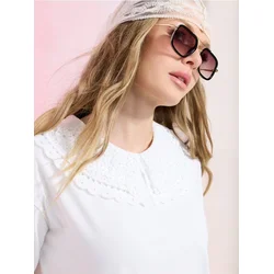 Sinsay - Bluza sa heklanim okovratnikom - krem