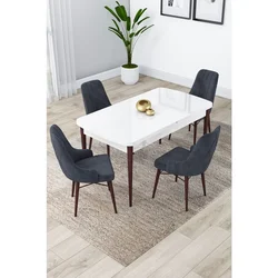 Hanah Home trpezarijski set Lia, sto na razvlačenje i 4 stolice, bela ploča, noge boje oraha, antracit tkanina Babyface