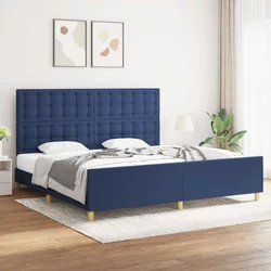 Vidaxl Posteljni okvir z vzglavjem moder 200x200 cm blago