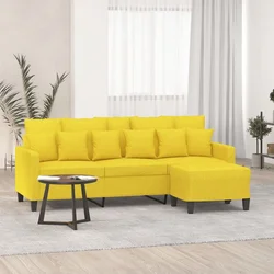 Trosjed s tabureom svjetložuti 180 cm od tkanine