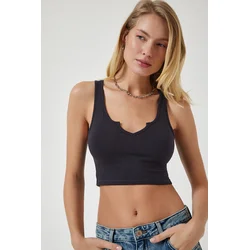 Happiness Istanbul Womens Anthracite Strap Crop Knitted Blouse