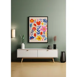 WallXpert uramljena MDF slika ARTNEWCLSYH98, šareni cvetovi u stilu kolaža, 50 x 70 cm