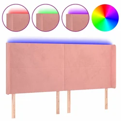 Vidaxl LED posteljno vzglavje roza 183x16x118/128 cm žamet