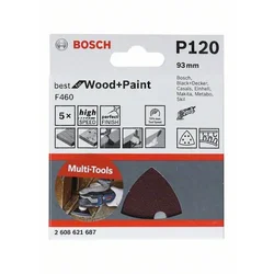 Bosch Pro F460 Brusni papir 2608621688, G180, 93 × 93 mm, 6 rupa, 5 komada