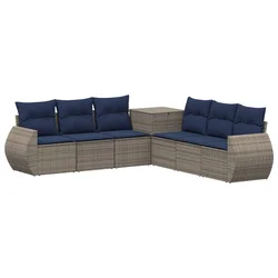 Set sofe 7 pcs Siva i tamnoplava Poli Rattan i čelik