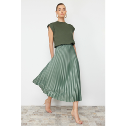 Trendyol Mint Pleated Maxi Knitted Skirt