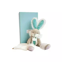 Doudou Darilni set - plišasti zajček z odejico 31 cm turkizna